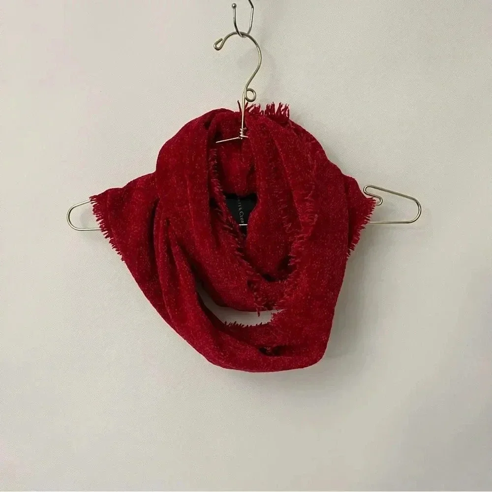 Charter Club Chenille Infinity Scarf Solid Red Woven Loop Fringed
